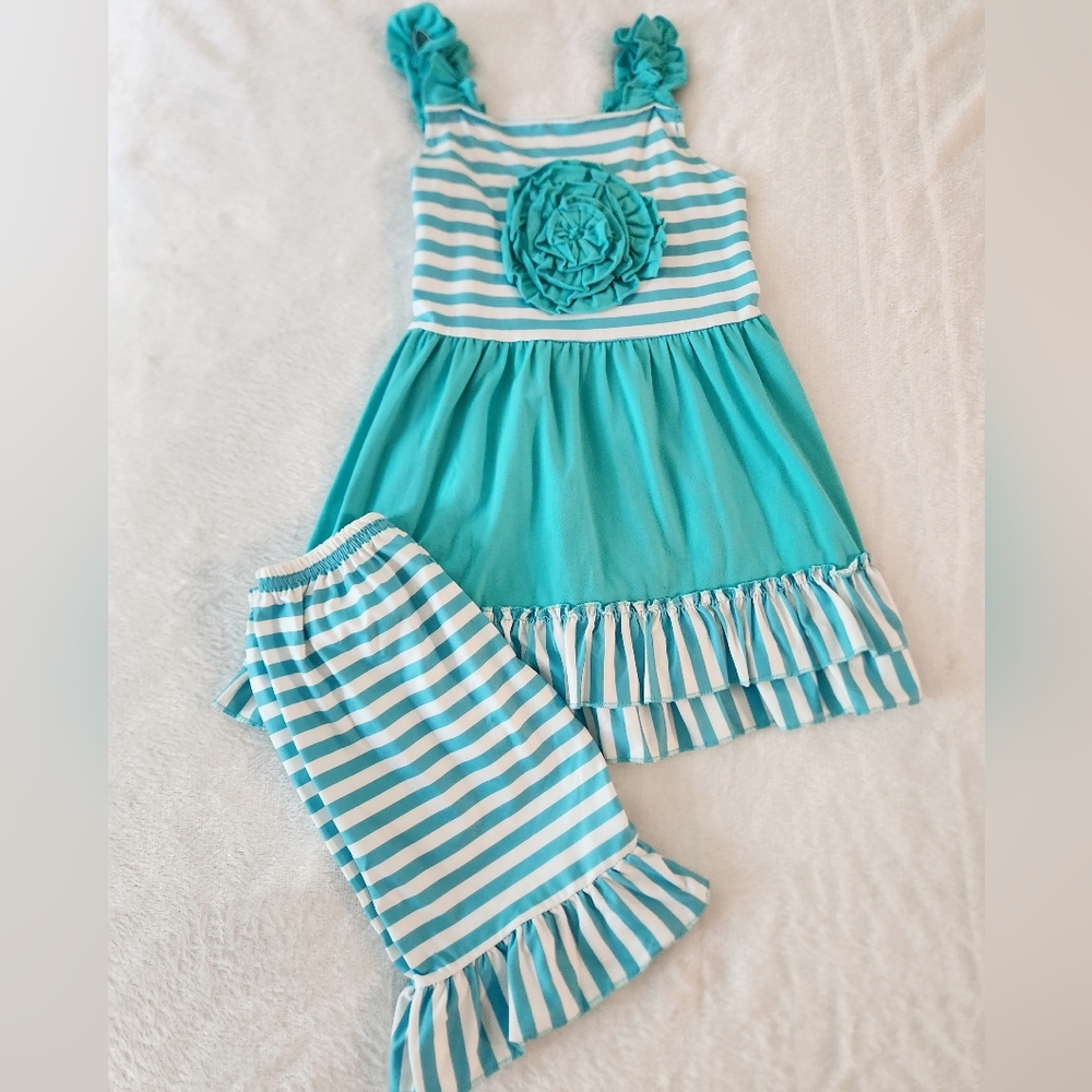 Little girls size 6 BRAND NEW aqua teal ruffled set